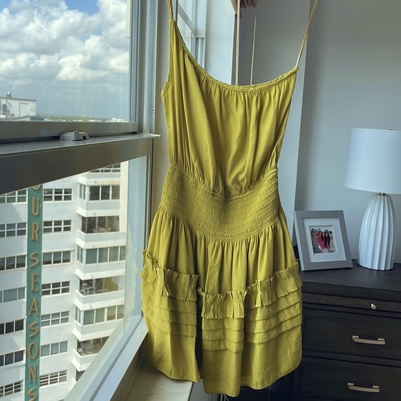 Mustard Seed One Shoulder Chartreuse Dress Small - Picture 1 of 10